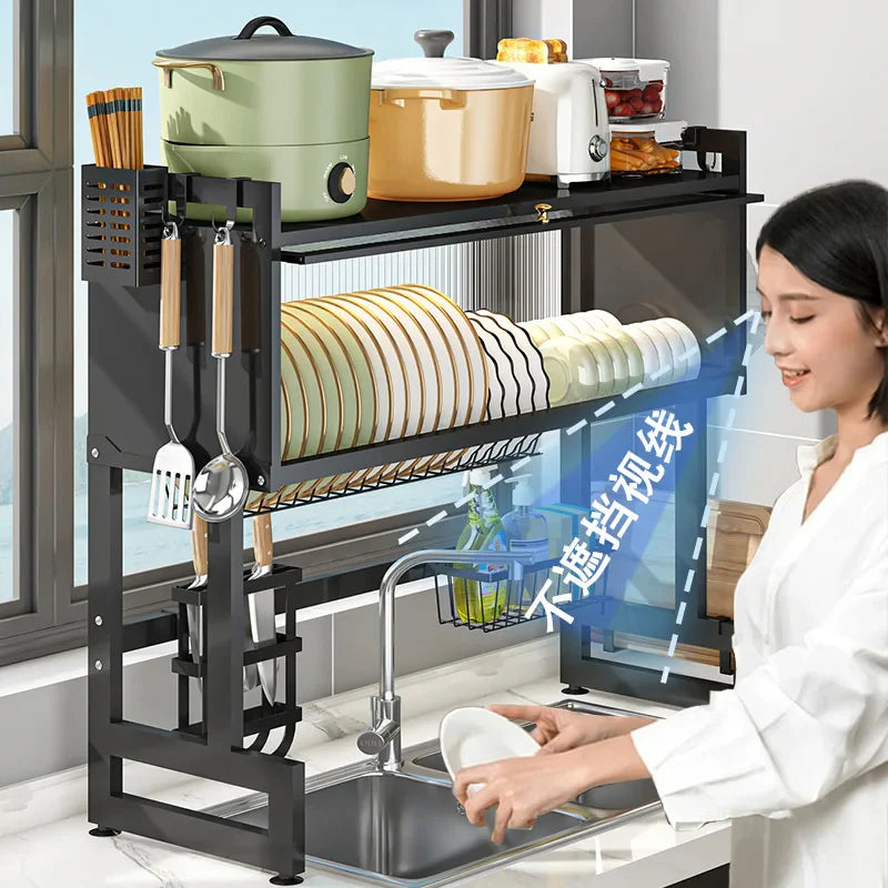 Dish Rack for Kitchen, Bartan Stand for Drying, Carbon Steel, Drainer Shelf/Kitchen Organizer/Utensils Storage
