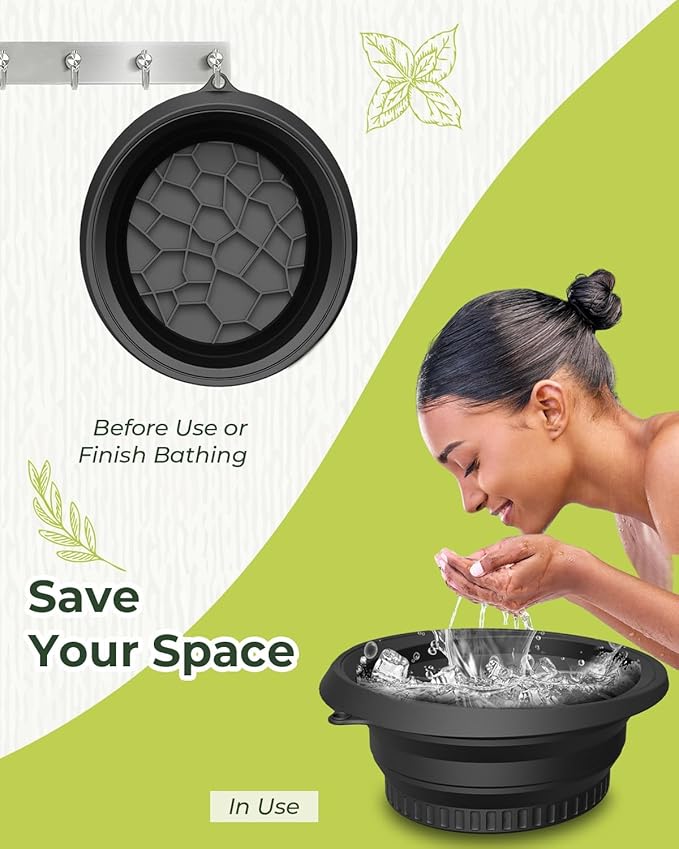 Face Bowl for Ice with Built-in Icetray, Portable Foldable Silicone Ice Facial Bowl, for Home Ice Bath Facial Plunge Bowl, Black