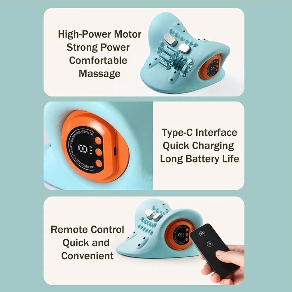 Electric Neck Massager with Heat & Vibration - Cervical Pillow, EMS Traction, Spine Support, Pain Relief