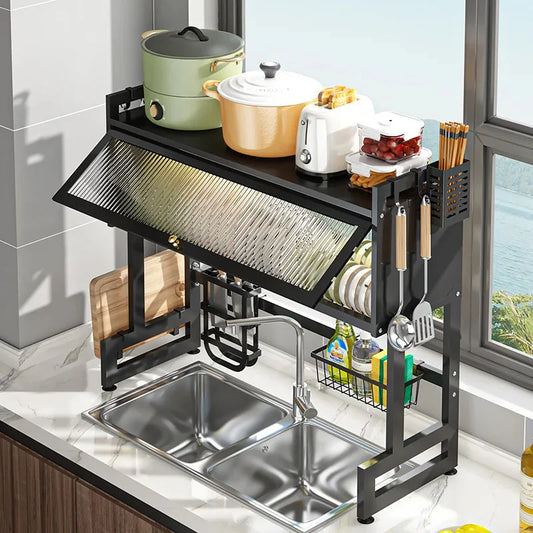 Dish Rack for Kitchen, Bartan Stand for Drying, Carbon Steel, Drainer Shelf/Kitchen Organizer/Utensils Storage