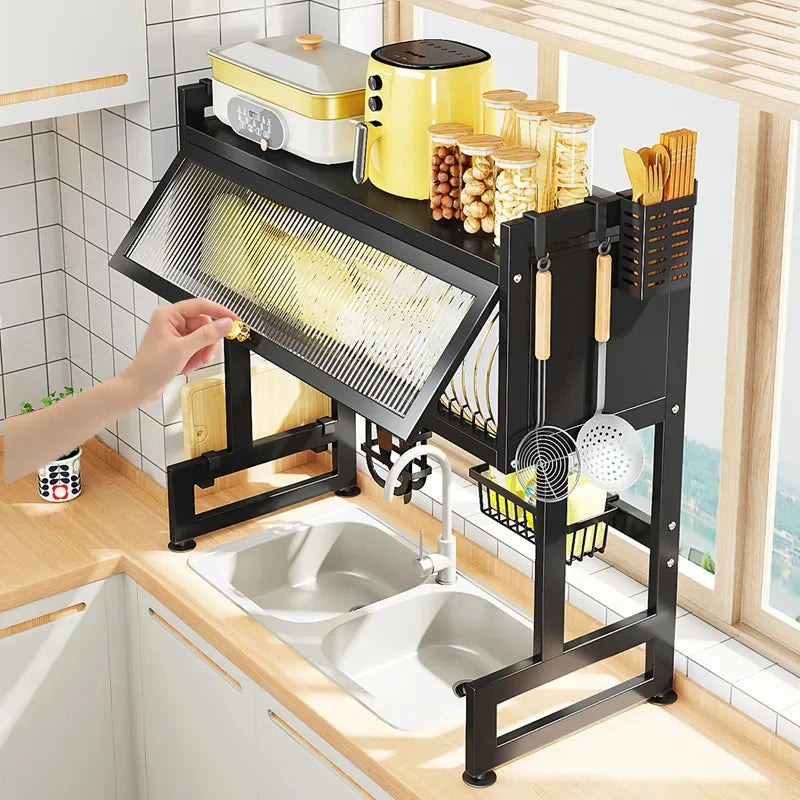 Dish Rack for Kitchen, Bartan Stand for Drying, Carbon Steel, Drainer Shelf/Kitchen Organizer/Utensils Storage