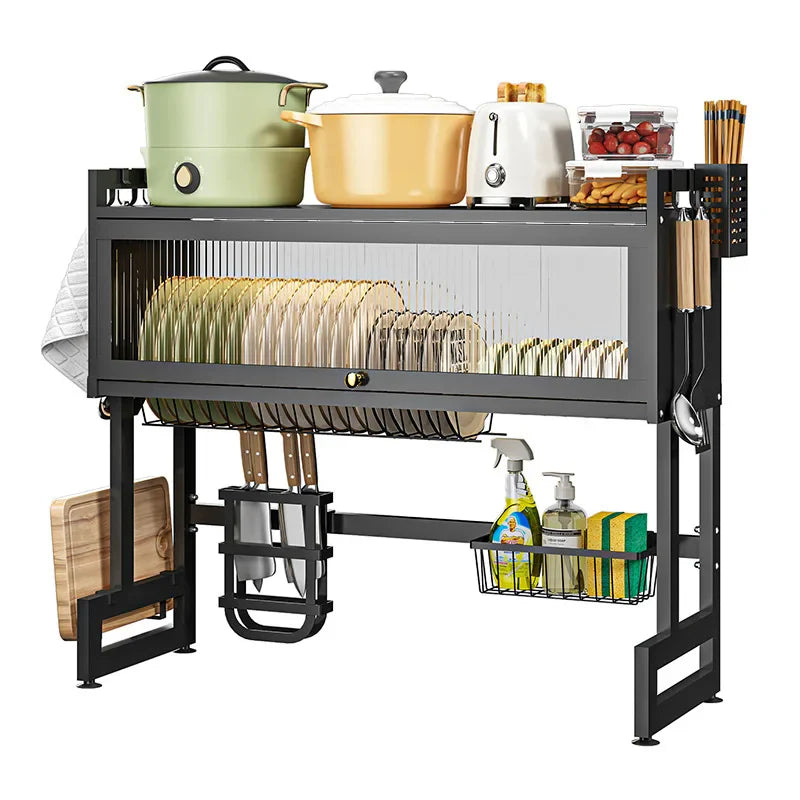 Dish Rack for Kitchen, Bartan Stand for Drying, Carbon Steel, Drainer Shelf/Kitchen Organizer/Utensils Storage