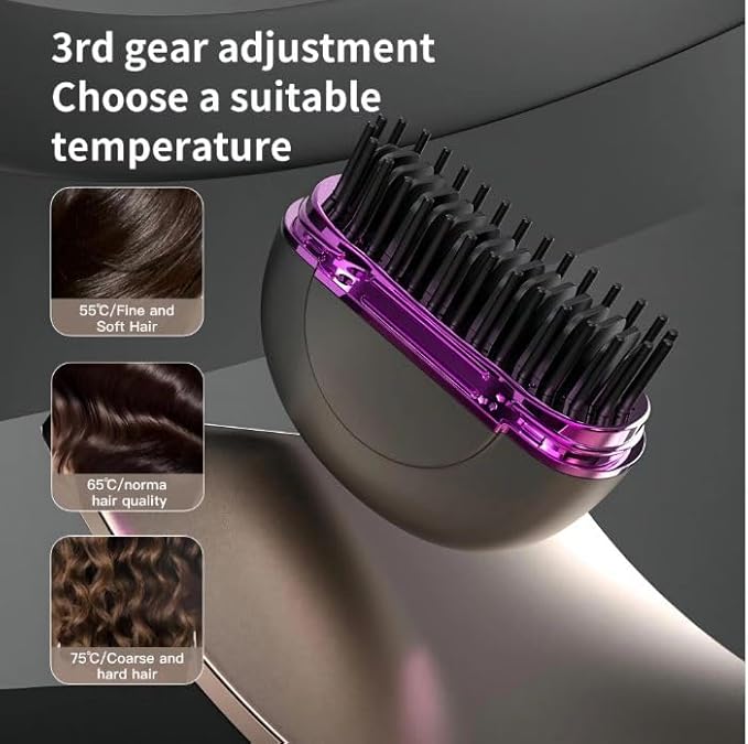 Mini Hair Straightener, Wireless Straightening Brush, 3 Heat Settings, Straightener With Scalding Protection For Hair And Beard