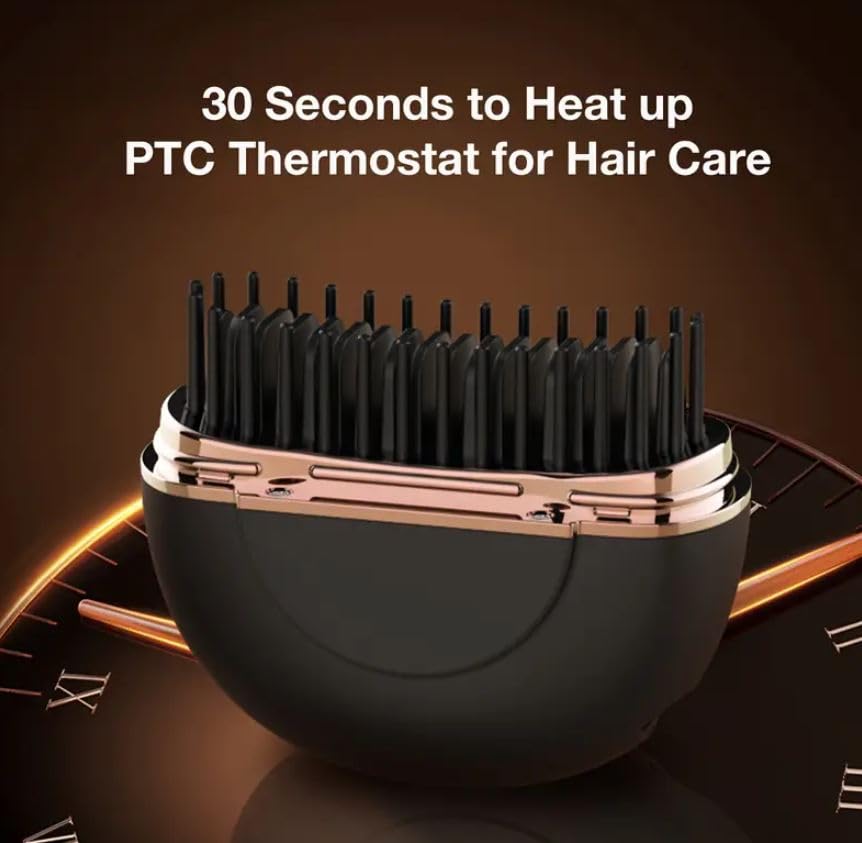 Mini Hair Straightener, Wireless Straightening Brush, 3 Heat Settings, Straightener With Scalding Protection For Hair And Beard