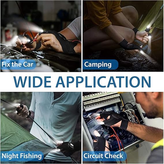 Flashlight Gloves, Hands Free Flashlights for Working in Darkness Places Fishing, Repair, Camping, Hiking, Running.