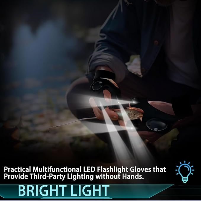 Flashlight Gloves, Hands Free Flashlights for Working in Darkness Places Fishing, Repair, Camping, Hiking, Running.