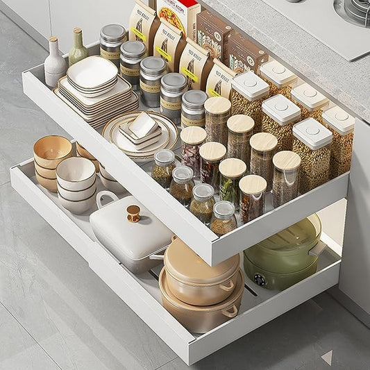 Pull-Out Cabinet Organizer Large Expandable Heavy Duty Rack with Adhesive Nano Film