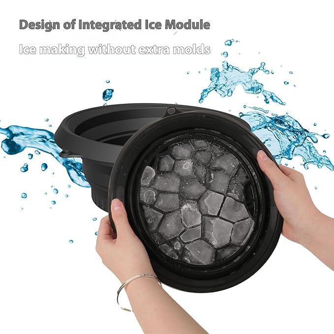 Face Bowl for Ice with Built-in Icetray, Portable Foldable Silicone Ice Facial Bowl, for Home Ice Bath Facial Plunge Bowl, Black