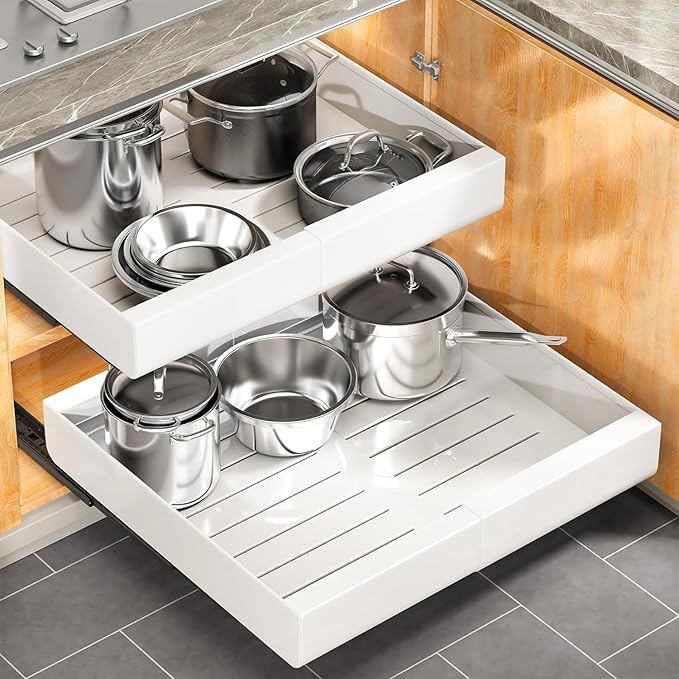 Pull-Out Cabinet Organizer Large Expandable Heavy Duty Rack with Adhesive Nano Film
