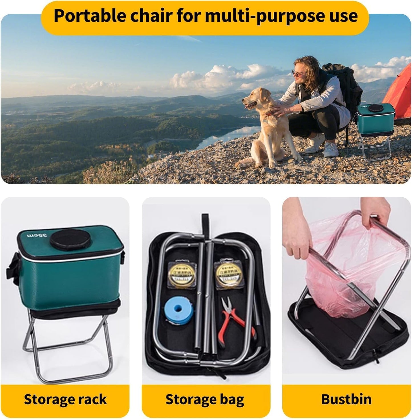 Handbag Folding Stool, Picnic Lightweight Folding Stool, Stability & Comfort Portable Camp Chairs for Beach, Backpacking