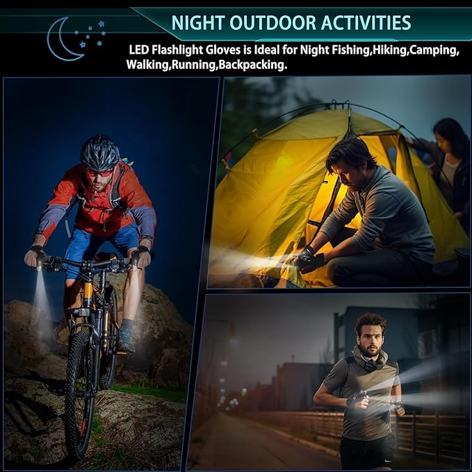 Flashlight Gloves, Hands Free Flashlights for Working in Darkness Places Fishing, Repair, Camping, Hiking, Running.