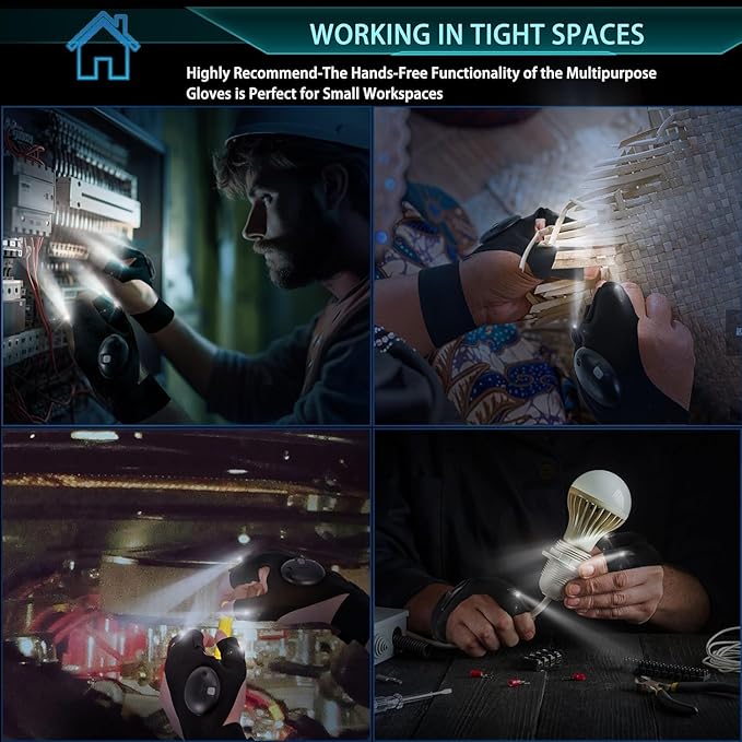 Flashlight Gloves, Hands Free Flashlights for Working in Darkness Places Fishing, Repair, Camping, Hiking, Running.