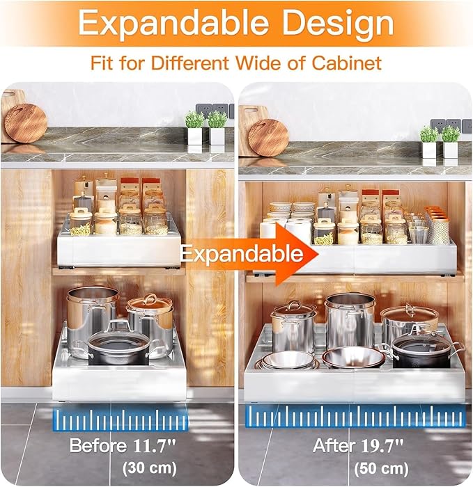 Pull-Out Cabinet Organizer Large Expandable Heavy Duty Rack with Adhesive Nano Film