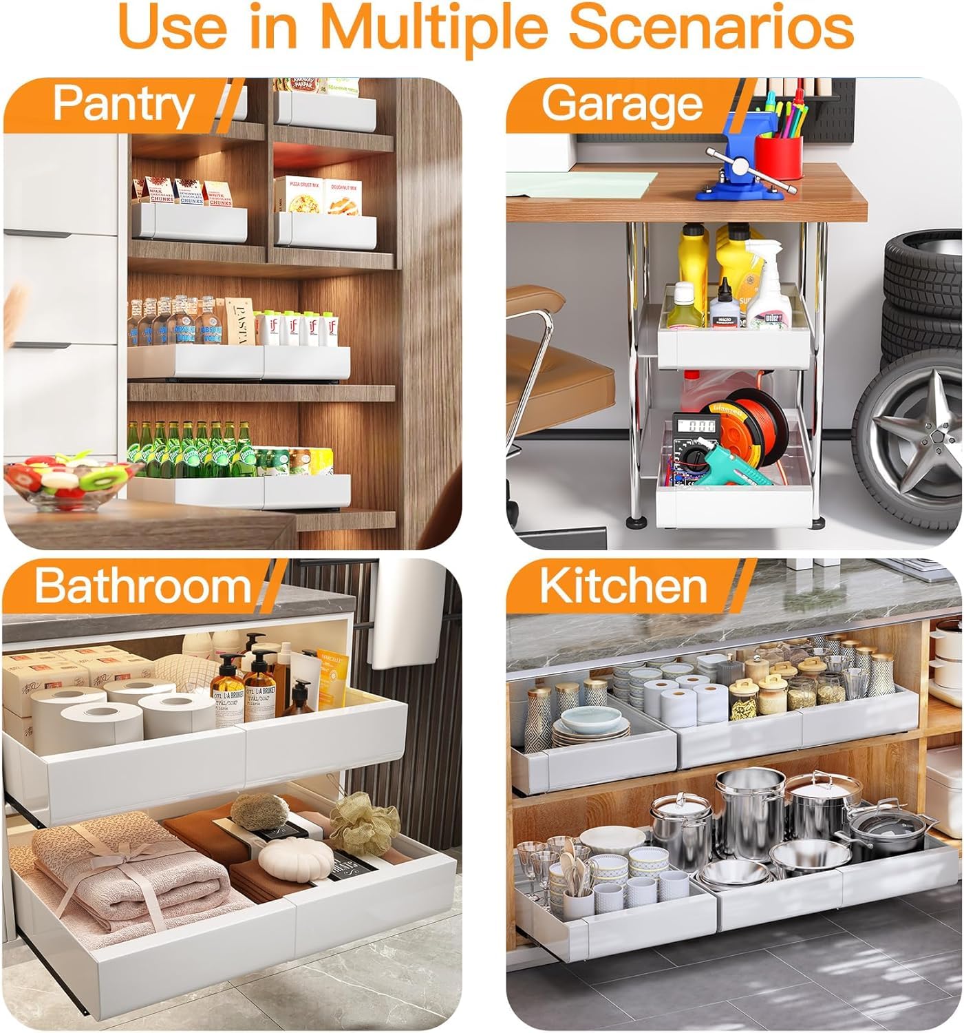 Pull-Out Cabinet Organizer Large Expandable Heavy Duty Rack with Adhesive Nano Film