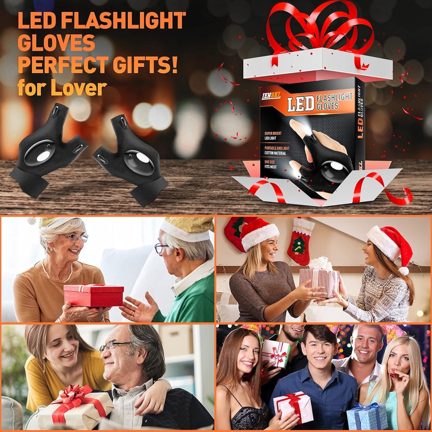 Flashlight Gloves, Hands Free Flashlights for Working in Darkness Places Fishing, Repair, Camping, Hiking, Running.