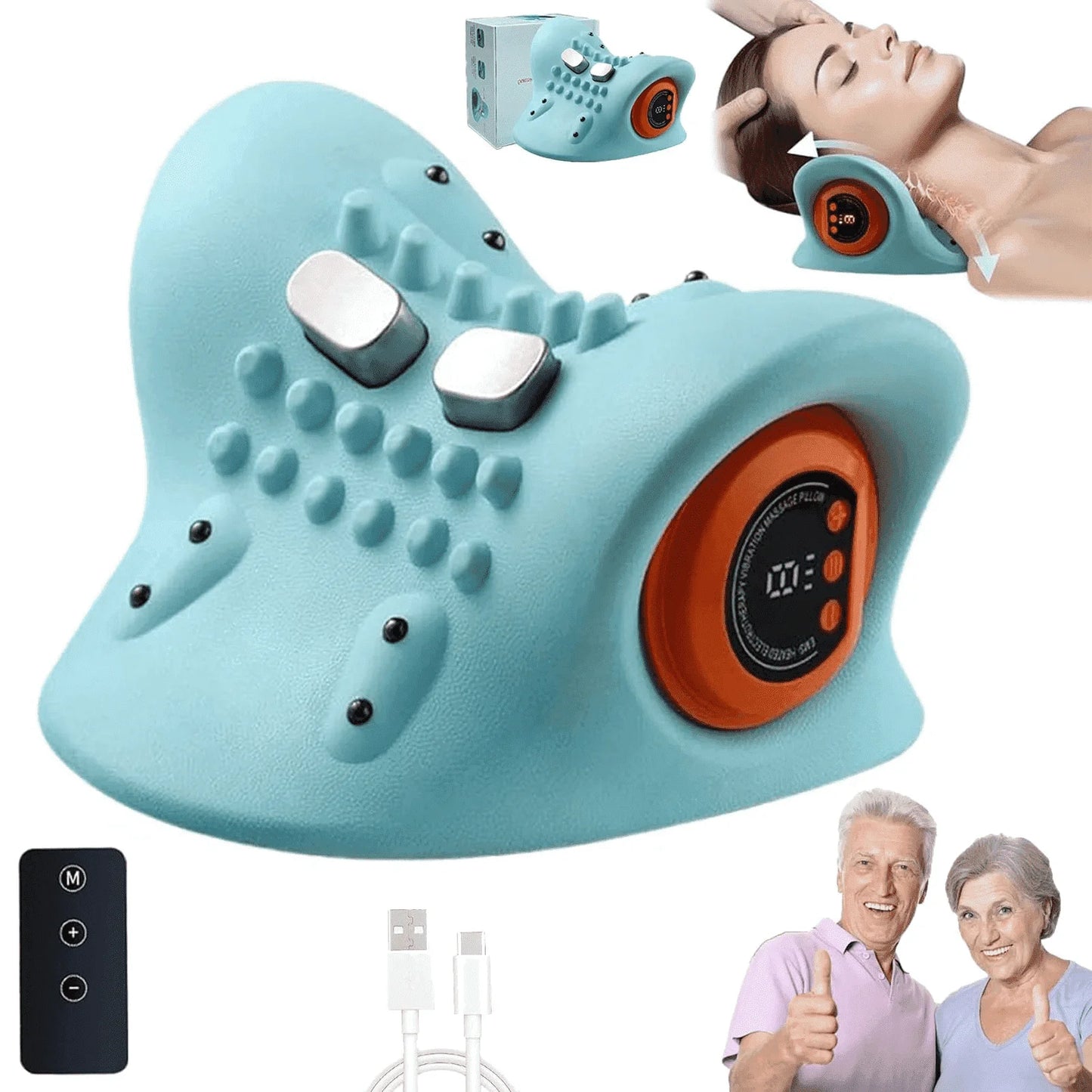 Electric Neck Massager with Heat & Vibration - Cervical Pillow, EMS Traction, Spine Support, Pain Relief