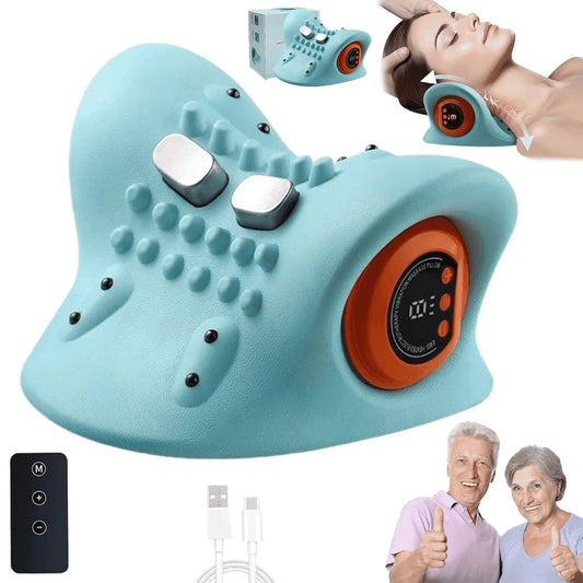 Electric Neck Massager with Heat & Vibration - Cervical Pillow, EMS Traction, Spine Support, Pain Relief