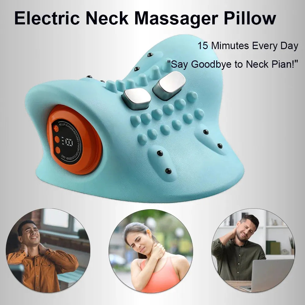 Electric Neck Massager with Heat & Vibration - Cervical Pillow, EMS Traction, Spine Support, Pain Relief
